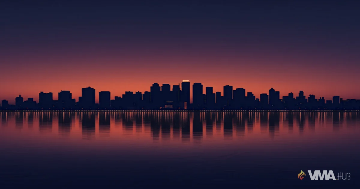 Skyline de Porto Alegre y Guaíba al crepúsculo — VMAHUB Asesoría Consultiva 360°